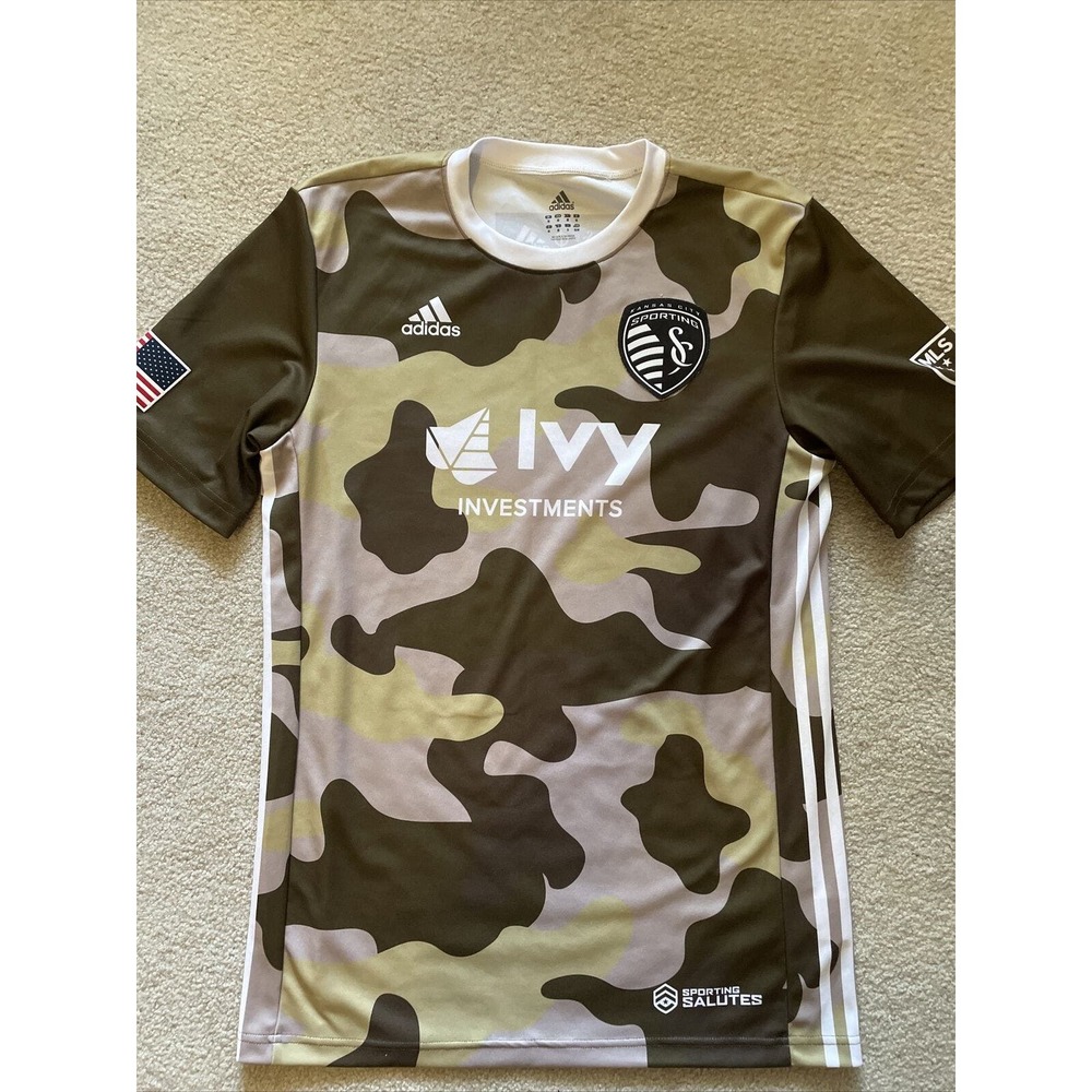 Adidas Men’s Sporting Kansas City KC Soccer Jersey Medium Salutes Military Camo